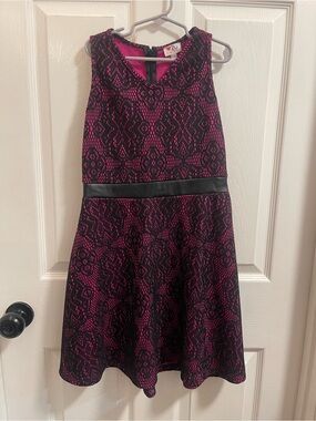 Melissa Black Lace Overlay Dress with Fuchsia Underlayer